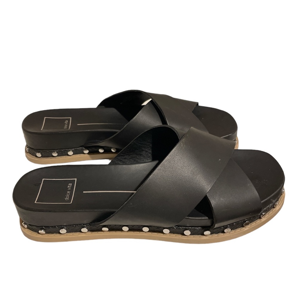 Dolce Vita Black Leather Studded Gracy Slide Sandals in size 7.5